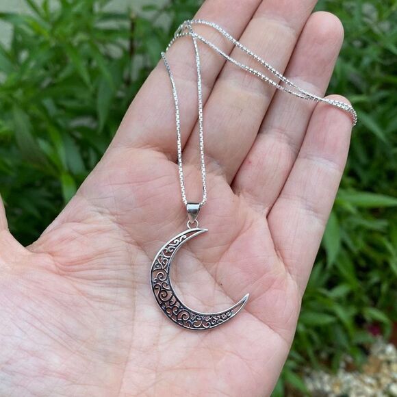 Celtic Crescent Moon Sterling Silver Necklace - Picture 3 of 6